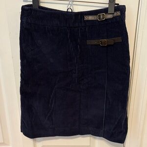 Boden Dark Blue Corduroy Pencil Skirt with Buckle Accents